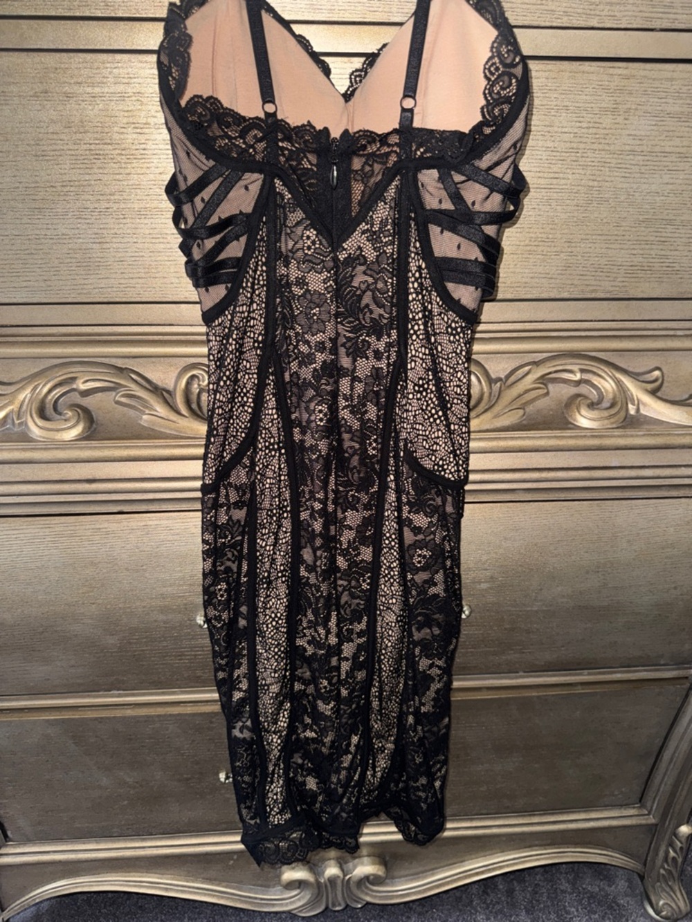 bebe Black Sheer Lace Bodysuit Dress - Picture 3 of 4